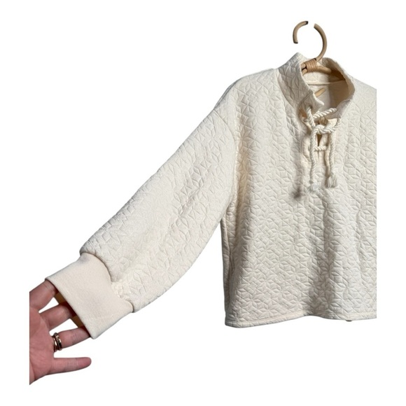 Madewell Quilted Antique Ivory Pullover Sweater N1073 Size Small Lace Tie Front - Picture 3 of 12